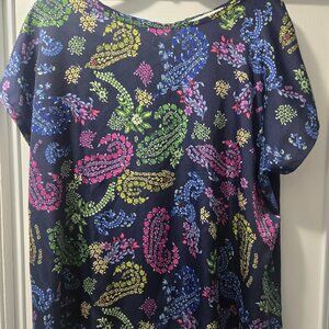 El Corte Ingles navy floral paisley tunic top NWOT Size‎ L